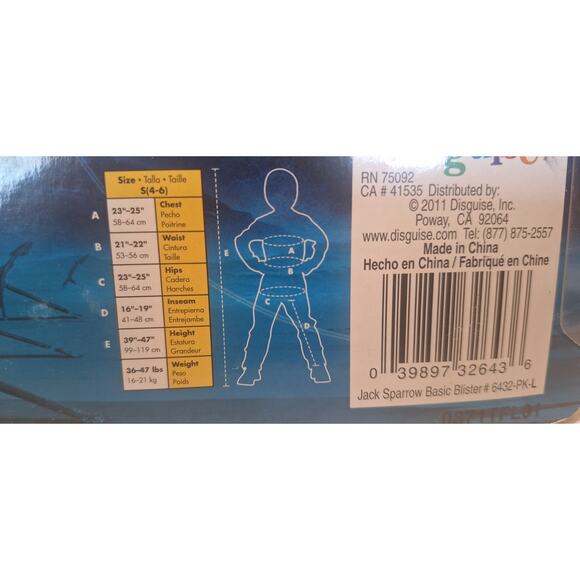 Disney Pirates of the Caribbean JACK SPARROW children's costume size S (4-6) NIB - Picture 7 of 7